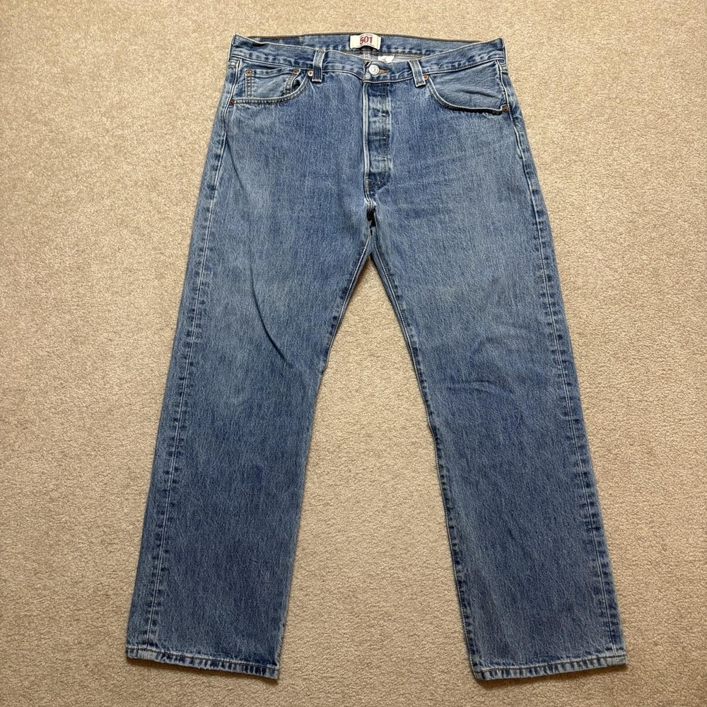 Y2K Levis 501 Jeans Mens 35x29 Blue Regular Fit Straight Leg Denim‎ Button Fly